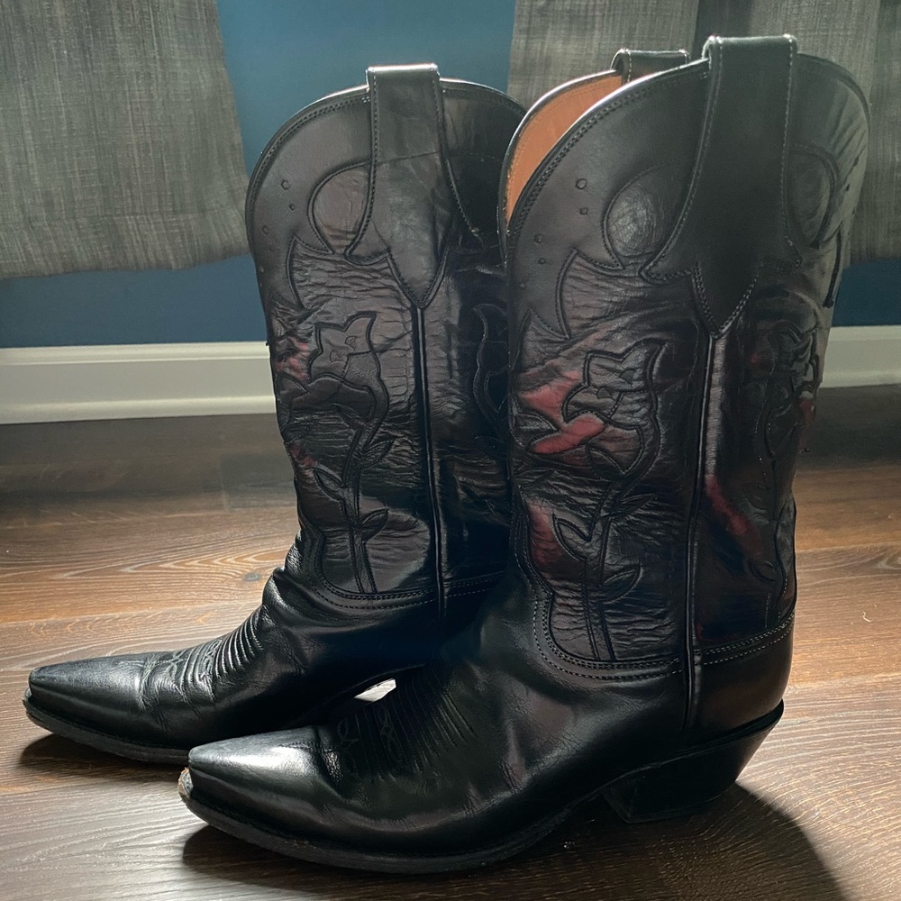 Lucchese Black/Red Floral Boots
